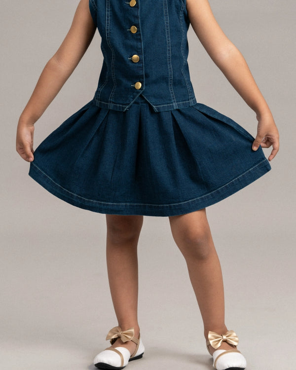 Girls denim Pleated  Skirt