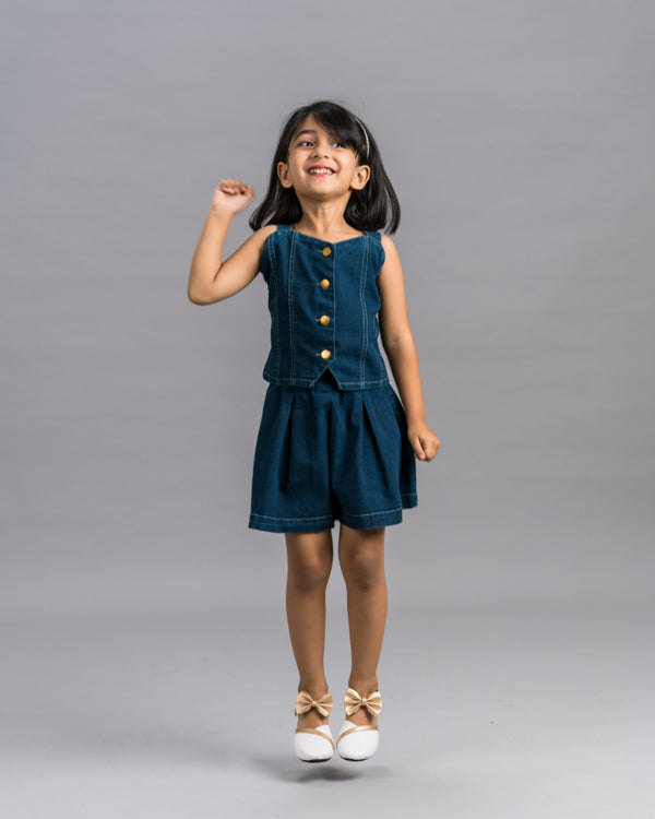 Girls denim Pleated  Skirt
